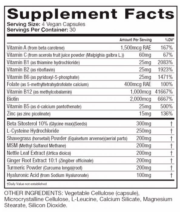 Protea Nutrition Age Defy Ingredients Label